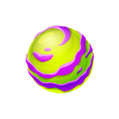 Cartoon alien planet of green and purple color, magic universe galaxy isolated cartoon fantasy globe. Vector ui game design element, far away star, asteroid or meteor surface, planet with magic energy