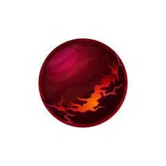 Fantasy planet of brown stony rocks, fairy alien world isolated flat cartoon icon. Vector deep space asteroid, habitable fantasy place, ui game design element. Inhabitable planet, cosmic globe