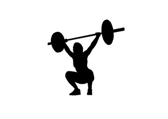 Obraz premium Drawing, a girl squats with a barbell above her head. Overhead squats. Sports and strength training.