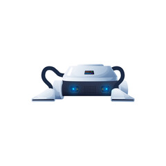 Optical flow visual navigation robot vacuum cleaner or helper, cleaning machine, electronic cyber android toy on remote control. Vector droid with interface, bionic machine of metal, plastic