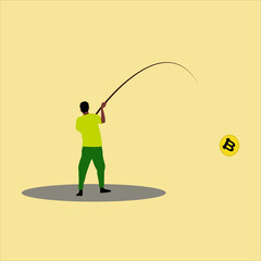 Vector illustration of people fishing for bitcoin