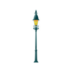 Street light pillar lamppost isolated streetlight object. Vector antique vintage cartoon gaslamp column, outdoors illumination, pole column. Street lamp, urban park architecture design element