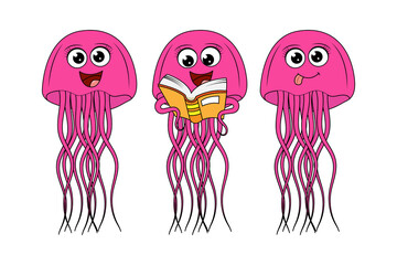 Fototapeta premium cute jelly fish cartoon illustration