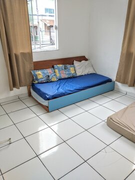 Messy Bed With Two Single Mattresses Blue Daybed 