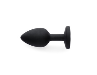 Black anal plug on white background, top view. Sex toy