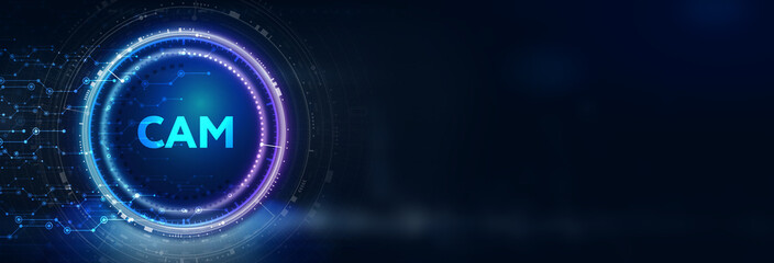 CAM Computer-aided manufacturing industrial technology automation concept.3d illustration