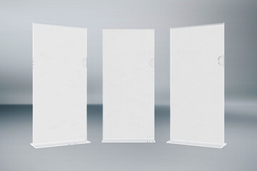 3 Clear Acrylic Table Top Talkers, Brochure Flyer Stands for mockup and illustration. 3D render Illustration