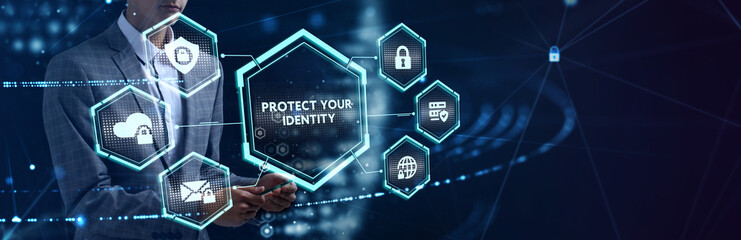 Cyber security data protection business technology privacy concept. Young businessman  select the...