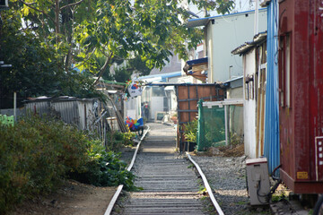 The railroad passes through the village.