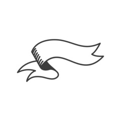 Old vintage ribbon banner with torn edges in doodle style isolated hand drawn design element. Vector waving banner with spare place, abstract flag heraldic symbol, obsolete blank paper frame