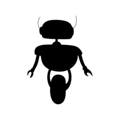 Future robot on one wheel, hands claws isolated robot hi-tech character black silhouette. Vector robot smart helper, modern stylish robotic cyborg. Giant robot mechanical sci fi futuristic kids toy