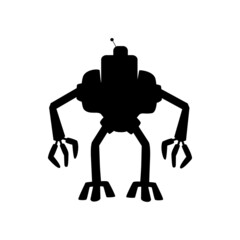 Robotic helper, futuristic humanoid with antenna on head isolated black silhouette. Vector automatic smart kids toy shadow. Stylish sci fi bot, cyber machine, robot cyborg, artificial intelligence