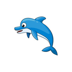 Leaping dolphin isolated aquatic large fish underwater animal cartoon character. Vector marine wildlife creature, humpback sperm whale, giant cachalot. Cute retro sea mammal, ocean fish personage