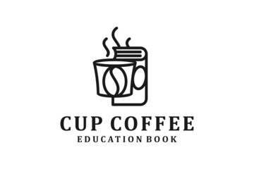 
Coffee Cup and Book Cafe Library logo design vector
