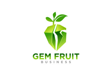Green Fruit Crystal, Green Diamond Gem Nature Jewelry logo design
