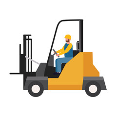 worker and forklift truck