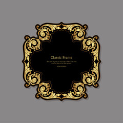 Baroque frame decor. Detailed rich ornament graphic line art. Vector illustration in gold and black