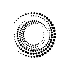 Monochrome panel, half tone circular border design, ring blots. Vector halftone circle shape dotted frame in black and white. Logo design element, abstract halftone pattern dotted effect, screentone