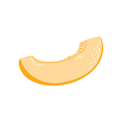 Sweet melon cut slice isolated flat cartoon style icon. Vector cantaloupe food, muskmelon cantaloup, summer food snack. Vegetarian fruit healthy dieting cantaloupe, sliced orange and yellow melon