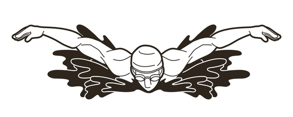 Swimming Butterfly Swimmer Action Cartoon Sport Graphic Vector