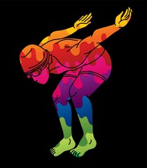 Swimming Sport Swimmer Action Cartoon Graphic Vector