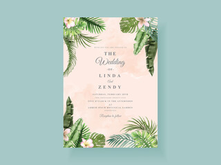 Elegant greenery floral hand drawn wedding invitation card