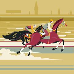 Obraz premium Illustration of two racing horses in action competing with each other