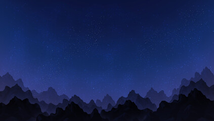 Night sky landscape with mountain skyline and stars