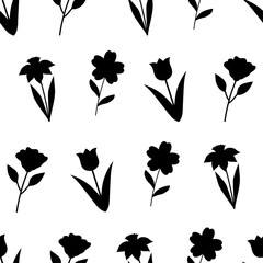 Seamless pattern Spring flowers silhouette vector illustration