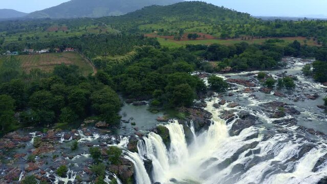 Waterfalls Aerial view - Scenic Tropical Jungle Waterfalls - Shivanasamudra Karnataka India