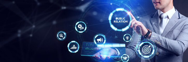 PR Public relation management. Business, Technology, Internet and network concept.