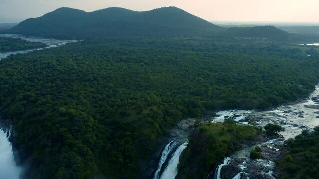 Waterfalls Aerial view - Scenic Tropical Jungle Waterfalls - Shivanasamudra Karnataka India