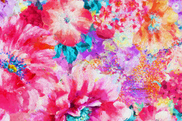 Abstract beautiful oil painting flower vintage illustration - 488490554