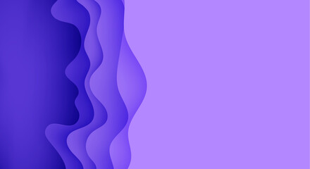 Abstract background in paper cut style. 3d violet and purple colors waves with smooth shadow. Vector illustration with layered curved line shape. Rectangular composition of liquid layers in papercut.