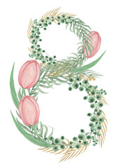 Flower composition watercolor from hand gentle spring flowers to the International Women's Day. Stock Illustration. March 8