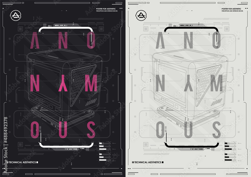 Poster tech abstract poster template with hud elements. cyber culture, modern flyer for web and print. hack