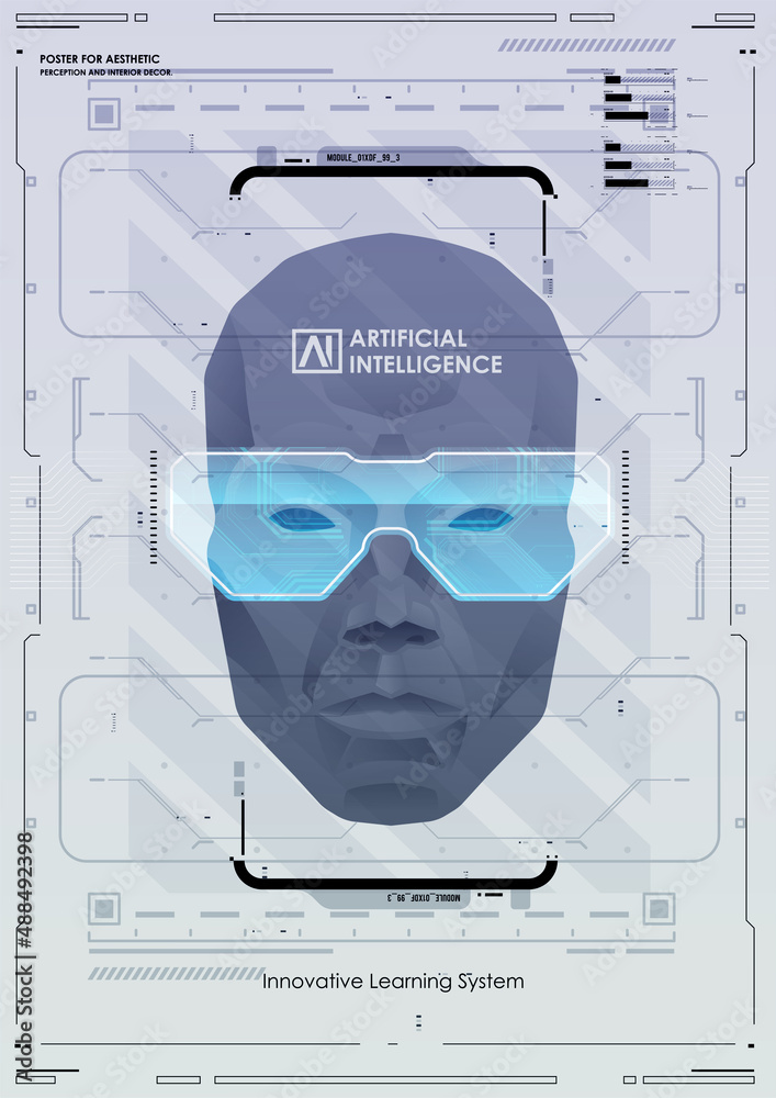 Poster ai and technology concept. abstract glowing colorful digital brain with circuit background. futurist