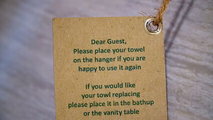 Hotel guest reuse bath towel tag
