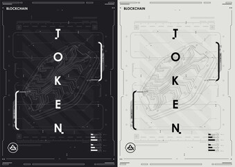 Tech Abstract poster template with HUD elements. cyber culture, Modern flyer for web and print. hacking, Cyberpunk futuristic poster. programming and virtual environments.