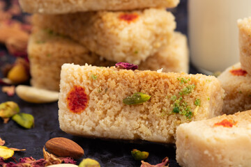 Milkcake Kalakand Burfi Or Alwar Ka Mawa Barfi Mithai Is Made Of Khoya Mawa Malai Badam Khoa Ghee Mava Badaam Kaju Pista Is Enjoyed On Deepawali, Dussehra, Navaratri, Rakshabandhan, Rakhi Janmasthami