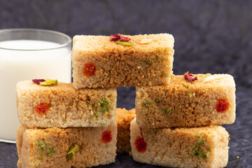 Milkcake Kalakand Burfi Or Alwar Ka Mawa Barfi Mithai Is Made Of Khoya Mawa Malai Badam Khoa Ghee Mava Badaam Kaju Pista Is Enjoyed On Deepawali, Dussehra, Navaratri, Rakshabandhan, Rakhi Janmasthami