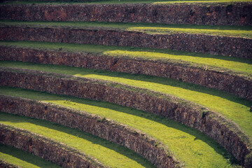 Incan ruins in Pisac (Cusco). Example of Incan architecture located in Sacred Valley- one of major tourist destinations in Peru. - obrazy, fototapety, plakaty
