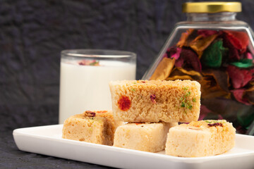 Milkcake Kalakand Burfi Or Alwar Ka Mawa Barfi Mithai Is Made Of Khoya Mawa Malai Badam Khoa Ghee Mava Badaam Kaju Pista Is Enjoyed On Deepawali, Dussehra, Navaratri, Rakshabandhan, Rakhi Janmasthami