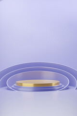 Very pery background with golden podium, 3d render.