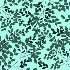 Floral seamless pattern green plant on white background
