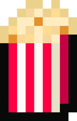 Pixel striped box of popcorn - isolated, vector