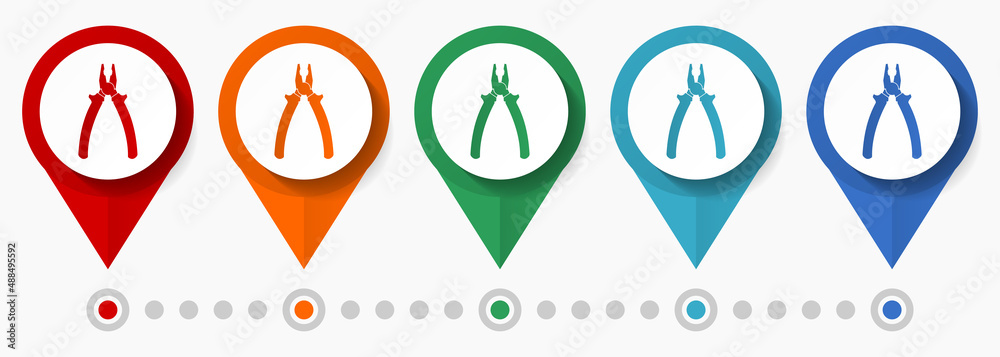 Poster pliers, service concept vector icon set, flat design tool pointers, infographic template easy to edi