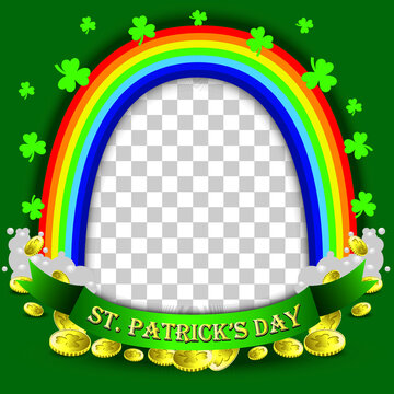 St Patrick's day Twibbon with rainbow and gold coins. Vector illustration.