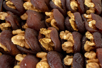 dried apricots with walnuts. close up