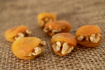 dried apricots with walnuts. close up